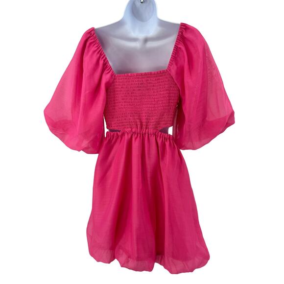A New Day Hot Pink Puff Short Sleeve Cut Out Bubble A-Line Dress Womens Size XS - Picture 6 of 11